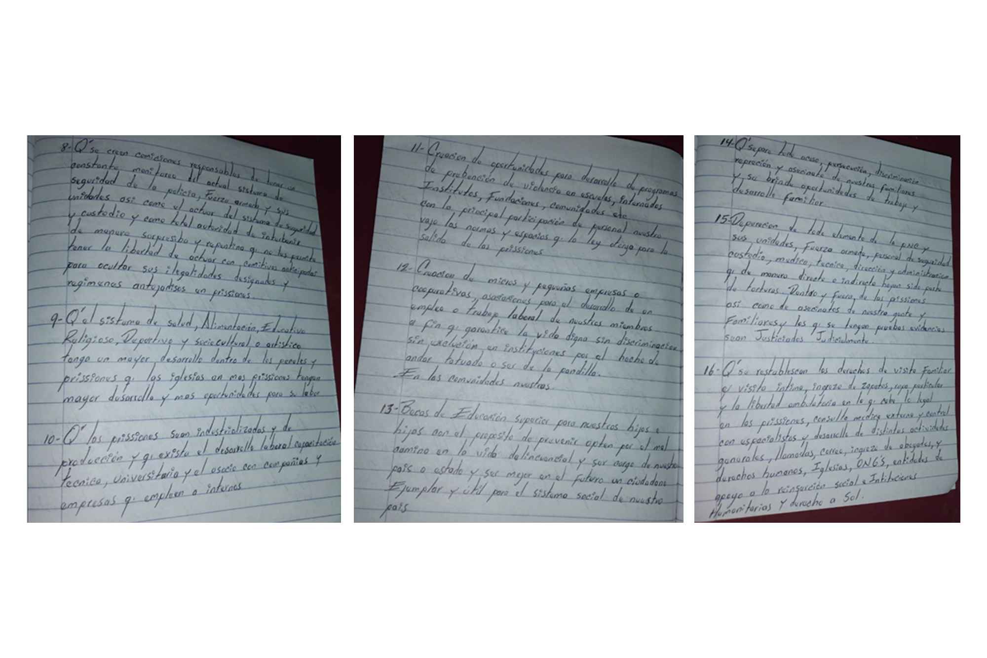 La lista de exigencias al gobierno, elaborada por la MS-13, incluye peticiones para suavizar el régimen de máxima seguridad y para crear oportunidades económicas para los pandilleros en libertad. Foto: El Faro. 