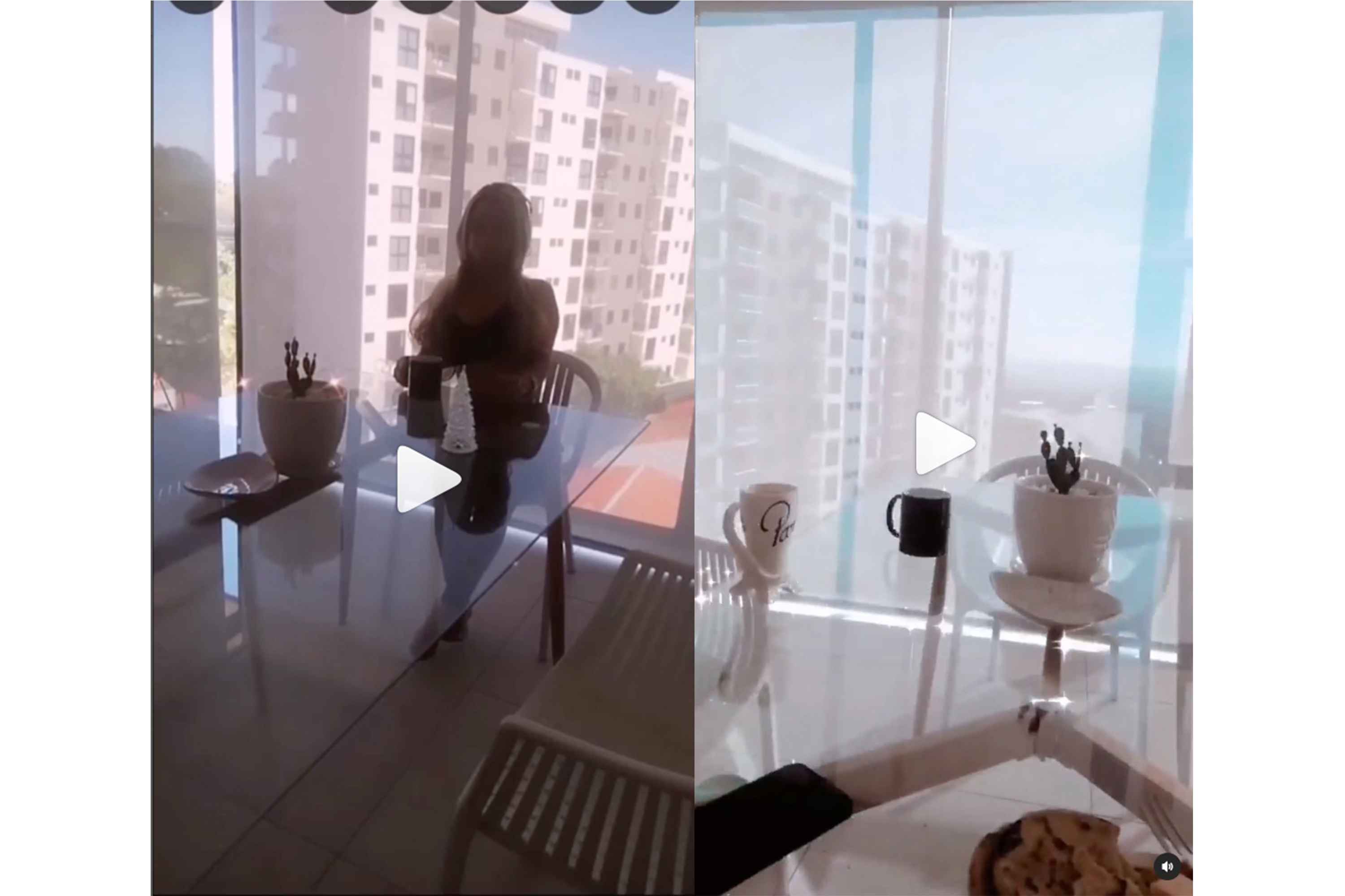 Screenshot from videos posted to Chávez's Instagram. In the background is the luxury apartment complex Vistas del Pedregal.