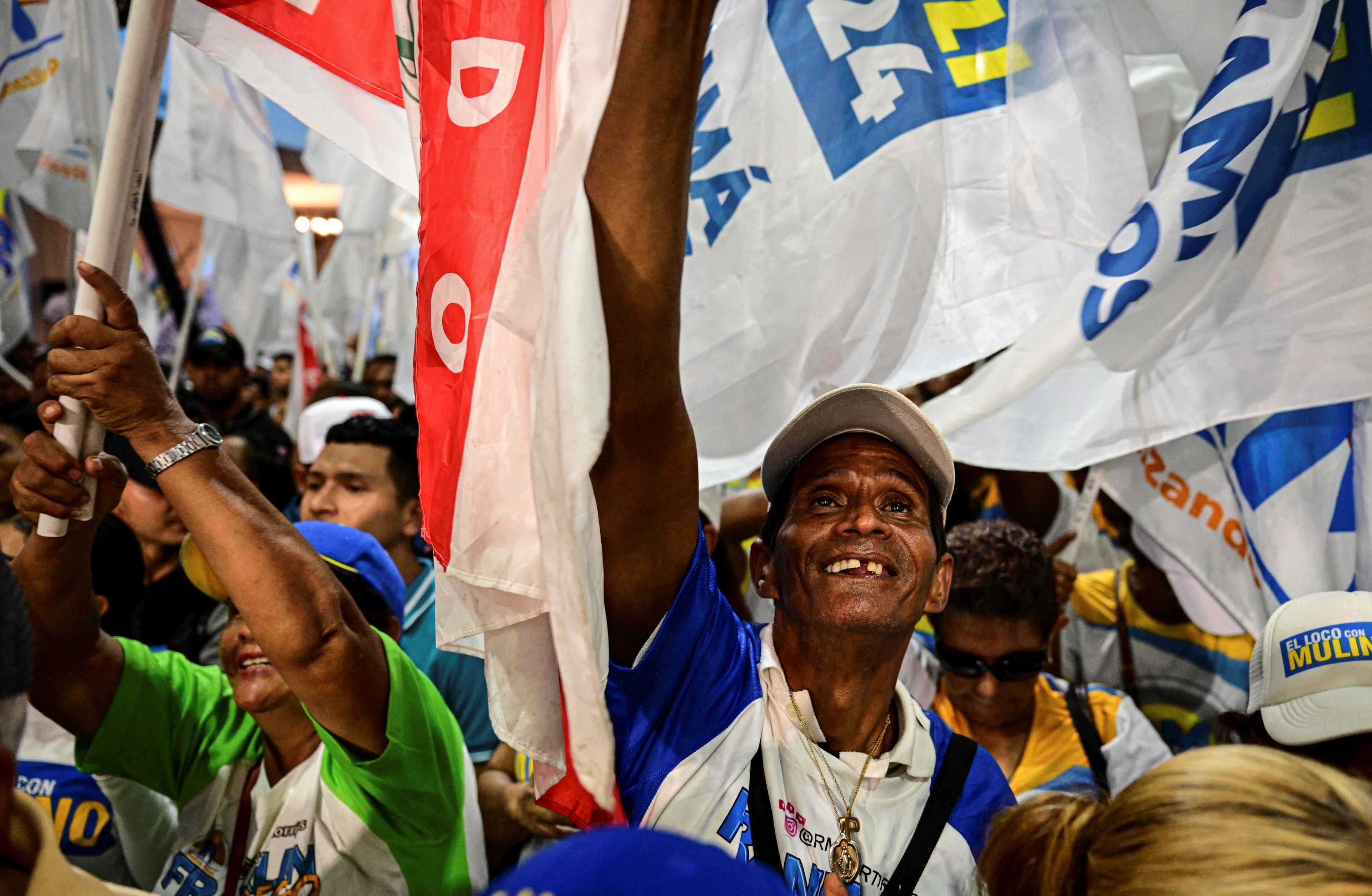 Supporters of Panama's presidential candidate for the Realizando Metas party, José Raúl Mulino, attend his campaign closing rally in Panama City on Apr. 28, 2024. Panama will hold presidential elections on Sunday, May 5. Photo Martín Bernetti/AFP
