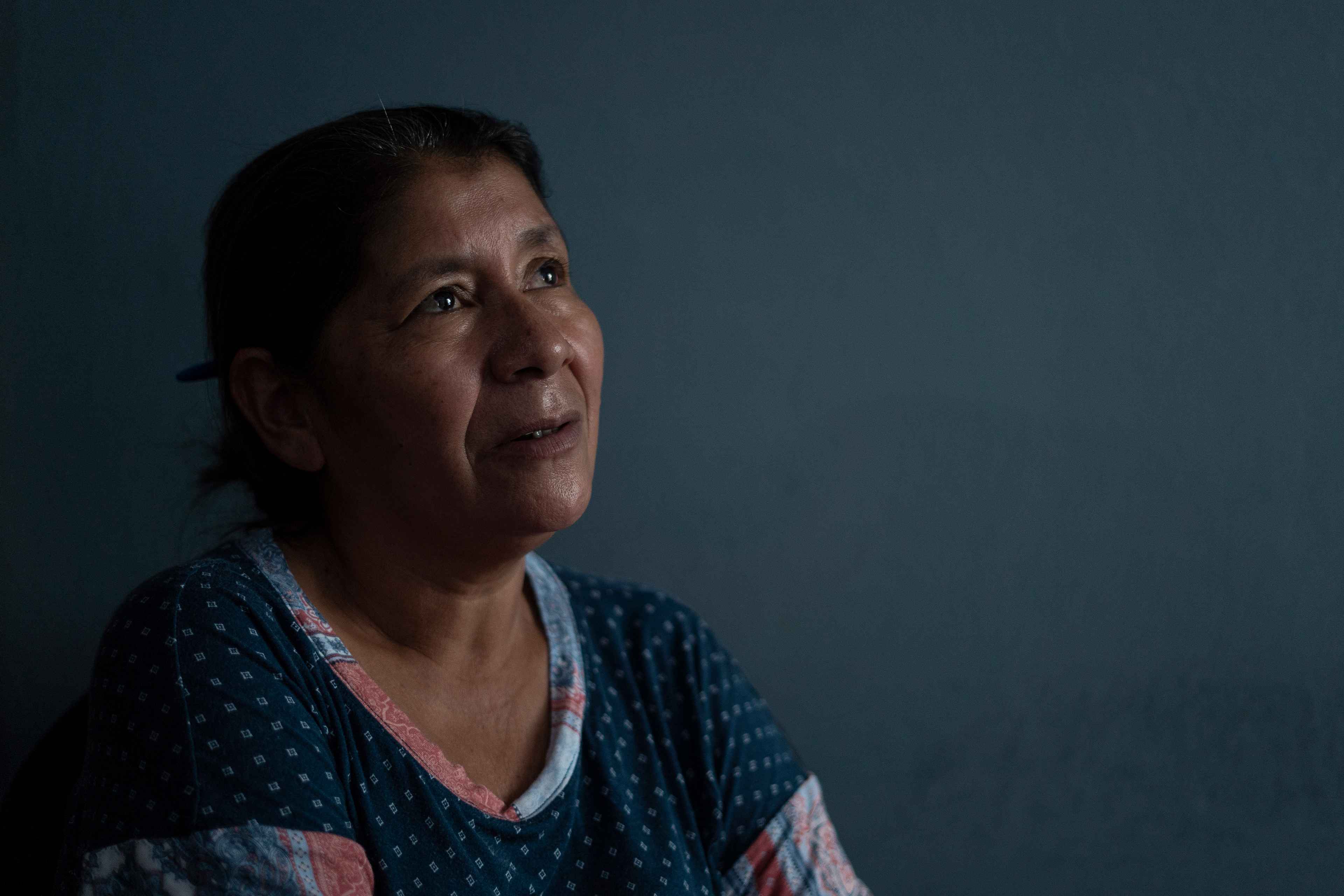 Vidalina Morales, 55, president of the Santa Marta Association for Economic and Social Development (ADES), during an interview with El Faro at the offices of FESPAD, a Salvadoran human rights organization, in San Salvador on June 14, 2023. Photo Víctor Peña