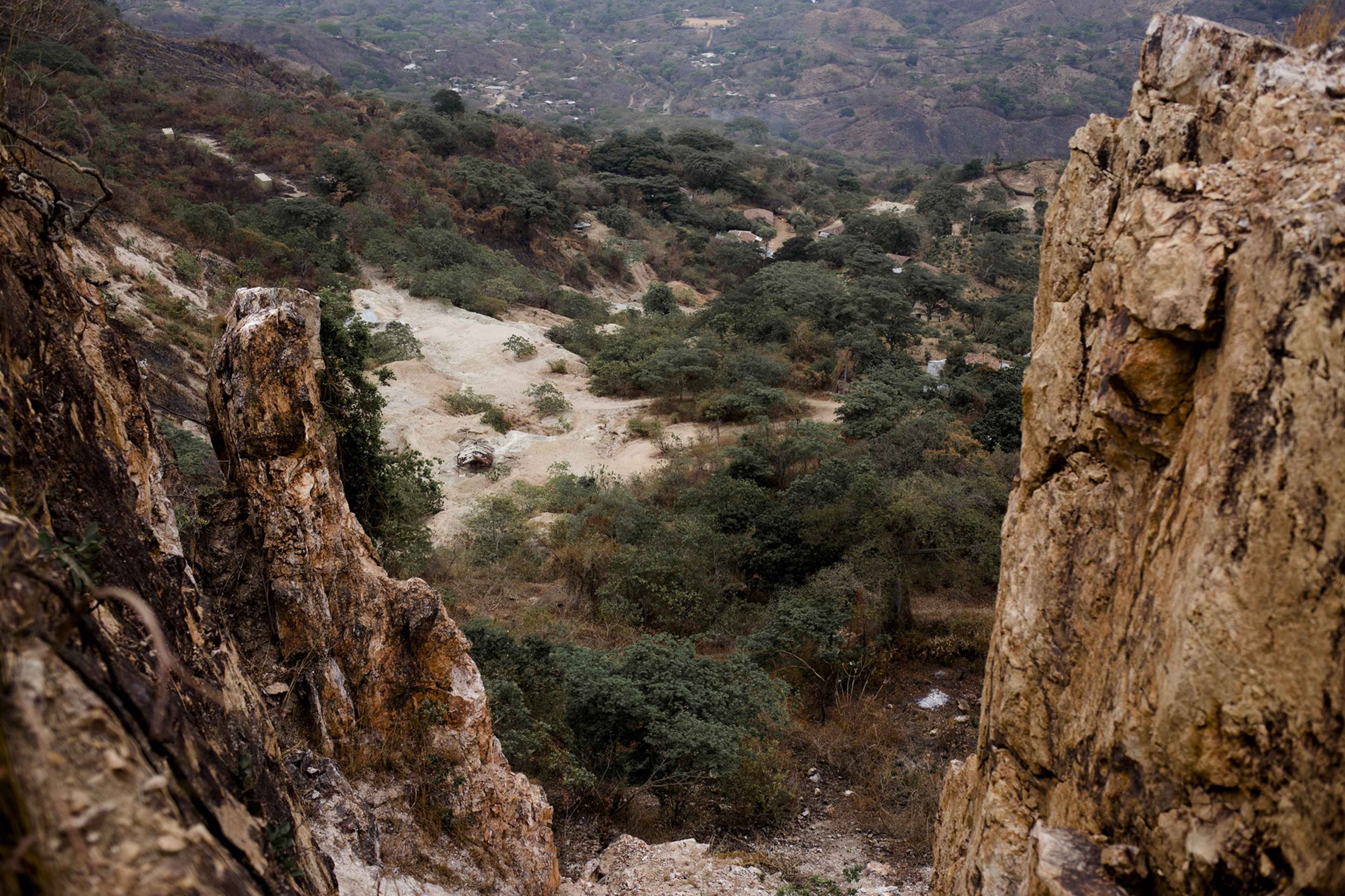 View from atop San Sebastián Mountain, on land that once belonged to former president Santiago Gonzales (1871-1872), where various mining companies set up shop. The first to arrive was Butter's Salvador Mines, whose owner, Charles Butters, was an engineer from California. Later came Commerce Group Corporation and Gold Mine. The mountain is like never-ending cheese, and we are the rats that feed off of her,” said artisanal mining representative Fredy Flores. Photo Fred Ramos