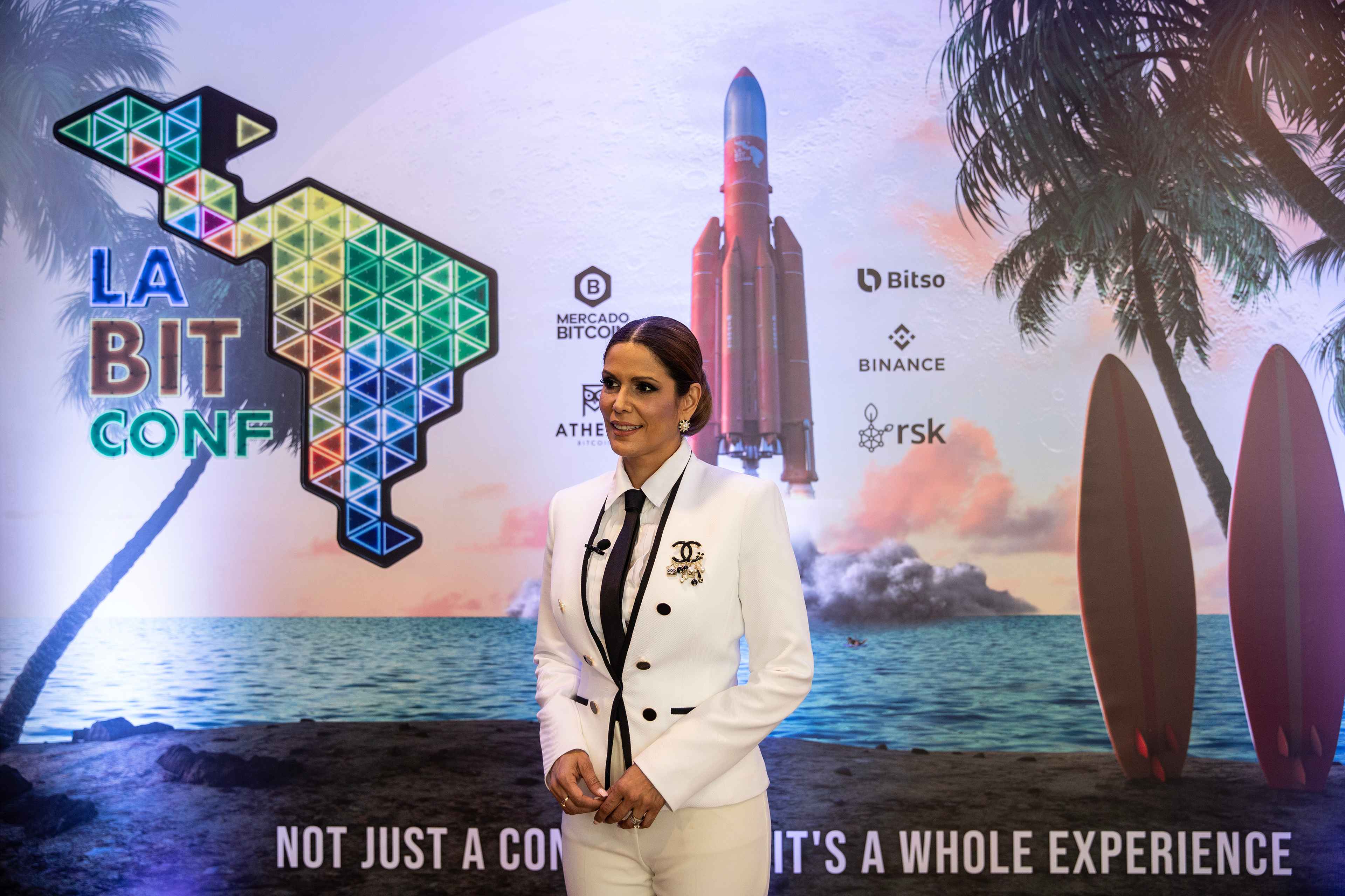 Milena Mayorga, El Salvador's ambassador to the United States, after her speech at the LaBitConf conference held in San Salvador in November 2021. Photo Carlos Barrera