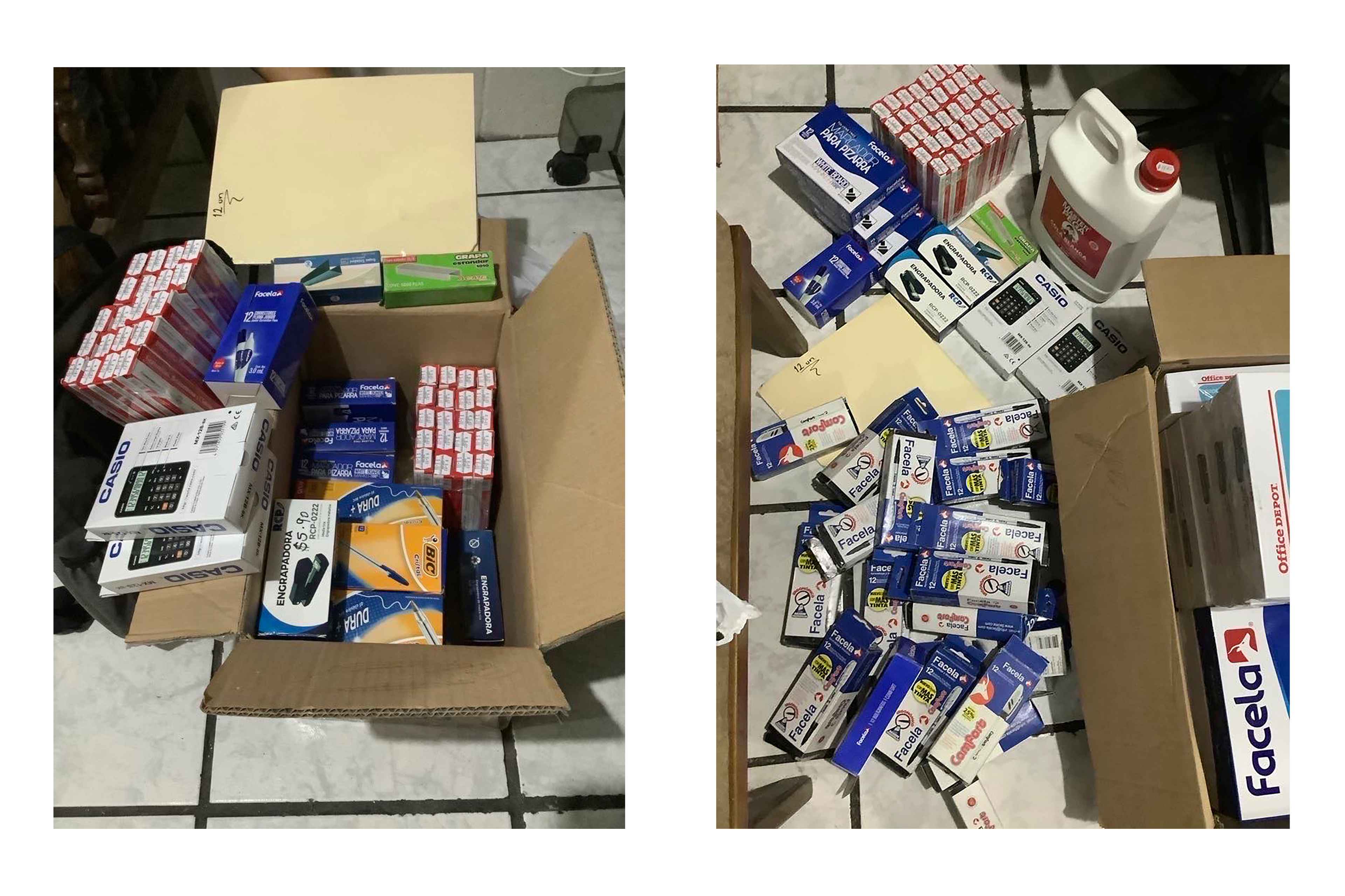 In July 2022, a social worker at Cutumay Camones called Fidel Zavala’s family to ask for a donation of office supplies. These are some of the items on which the family spent $450 for a 20-minute visit. Photo courtesy of UNIDEHC