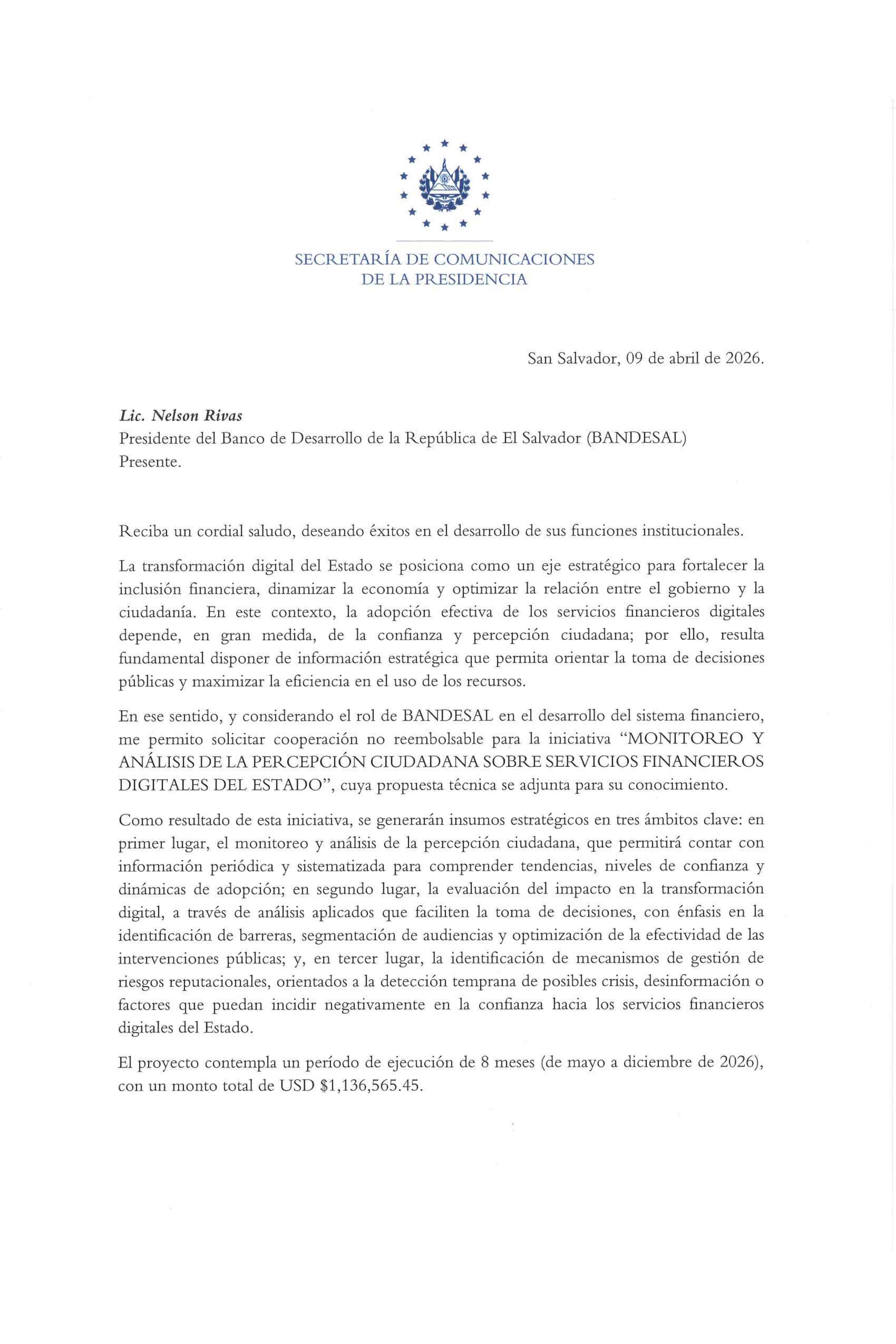 primera página de la solicitud de cooperación no reembolsable